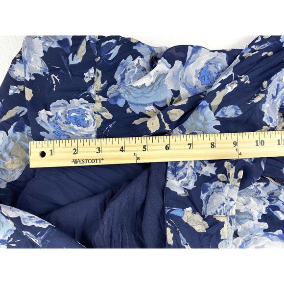 INC Women Floral Boho Flowy Pleated Skirt W/Wide Sequin Trim Blue & White SZ 6 - Picture 9 of 12